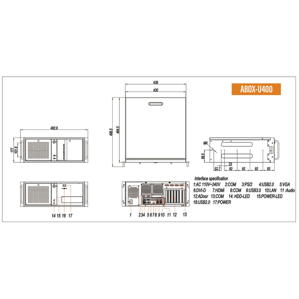 4U Rack mount industrial computer Dimension