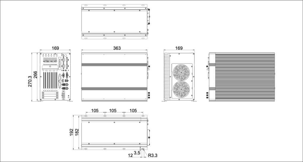 Fanless GPU Embedded computer Dimension